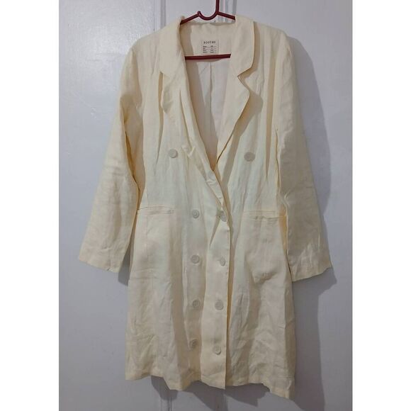 Boheme Canada womens xl yellow 100% linen long trench jacket double Breasted - Picture 1 of 8